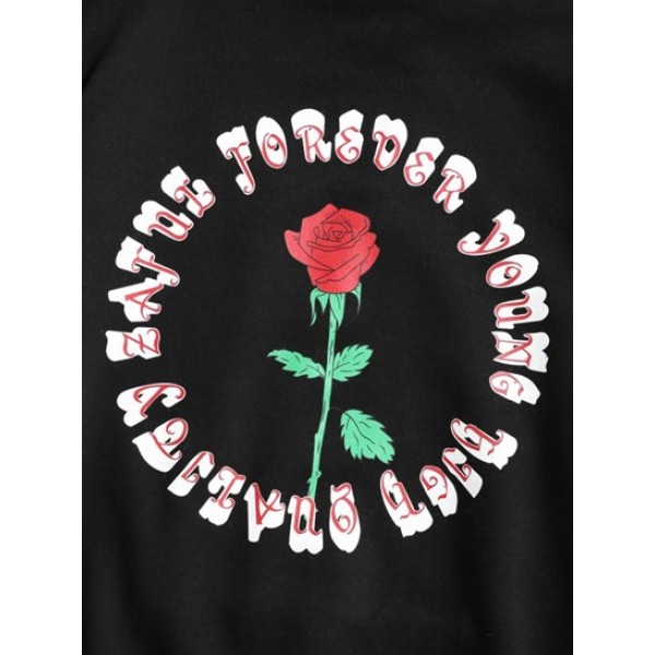 Rose Letter Graphic Fleece Lined Hoodie