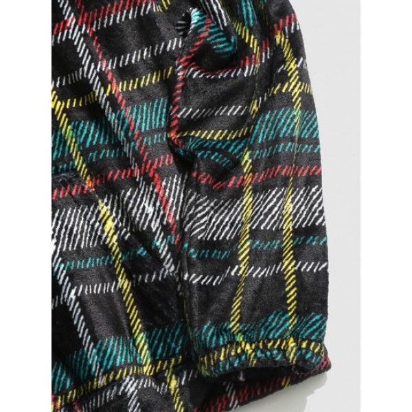 Fluffy Plaid Pattern Hoodie