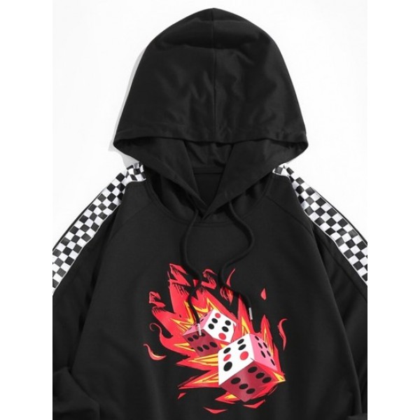 Fire Dice Checkerboard Print Raglan Sleeve Hoodie