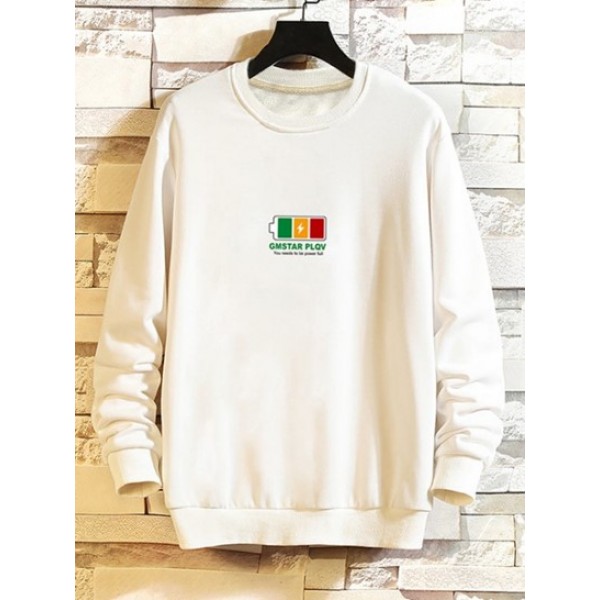 Full Battery Graphic Drop Shoulder Casual Sweatshirt